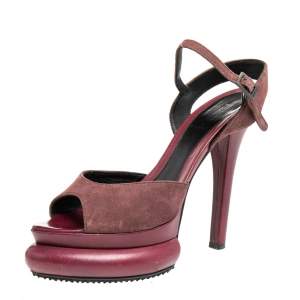 Fendi Burgundy Suede Platform  Ankle Strap Sandals Size 37