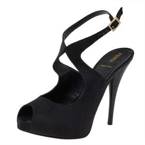 Fendi Black Satin Slingback Sandals Size 38