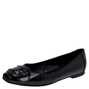 Pre Owned Fendi Black Patent Leather Buckle Flats Size 37