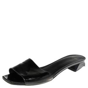 Fendi Black Patent Leather Slide Sandals Size 39