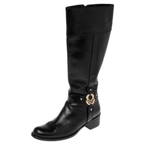 Fendi Black Leather Knee High Boots Size 39