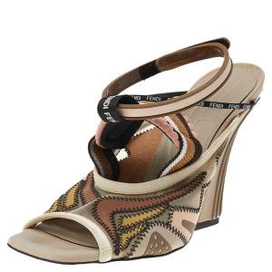 Pre Owned Fendi Multicolor Fabric And Mesh FFreedom Sandals Size 39