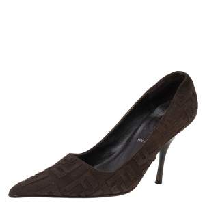 Pre Owned Fendi Dark Brown Suede FF Pointed Toe Pumps Size 36