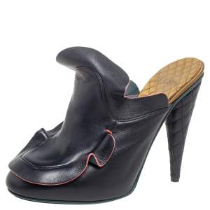 Pre Owned Fendi Multicolor Leather Waves Ruffled Mule Sandals Size 37.5 