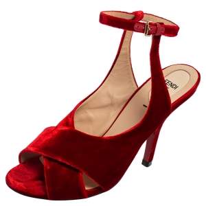 Fendi Red Velvet Crisscross Open Toe Ankle-Strap Sandals Size 40
