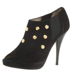 Pre Owned Fendi Black Studded Suede Platform Ankle Boots Size 37.5