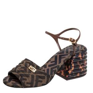 Fendi Tobacco Zucca Canvas FF Motif Promenade Ankle-Strap Sandals Size 38