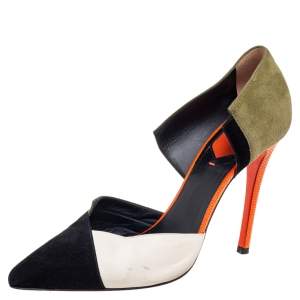 Pre Owned Fendi Multicolor Suede and Leather Pointed-Toe Pumps Size 38