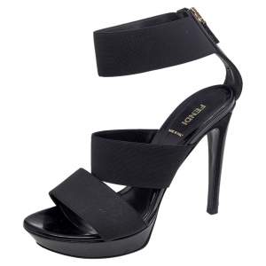 Fendi Black Stretch Band And Leather Strappy Ankle Cuff Sandals Size 39
