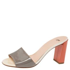 Pre Owned Fendi Tricolor Patent Leather Open Toe Block Heel Slide Sandals Size 39