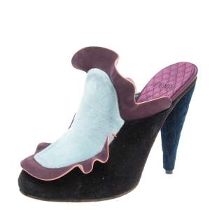 Pre Owned Fendi Multicolor Velvet And Nubuck Leather Mules Sandals Size 39
