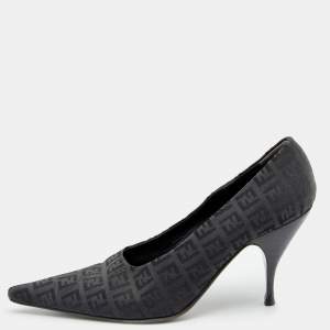 Pre Owned Fendi Black FF Zucca Canvas Pointed Toe Pumps Size 38.5