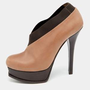 Pre Owned Fendi Brown Leather And Elastic Fendista Criss Cross Platform Booties Size 40