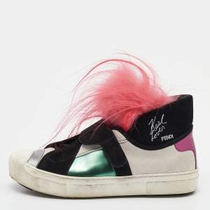 Pre Owned Fendi Multicolor Leather and Fur Karlito Sneakers Size 39