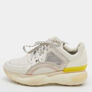 Pre Owned Fendi White Leather/PVC and Mesh Sneakers Size 38