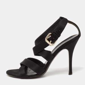 Fendi Black Satin  Criss Cross Ankle Strap Sandals Size 37