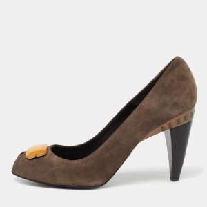 Pre Owned Fendi Brown Suede  Open Toe  Pumps Size 38