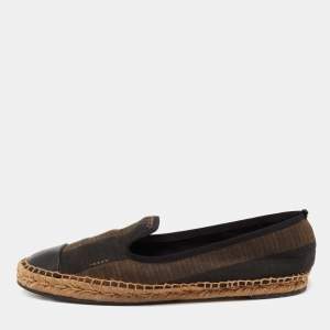 مملوكة مسبقًا Fendi Black/Brown Pequin Canvas and Leather Cap Toe Espadrilles Flat Size 41 