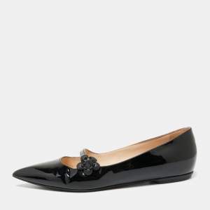 Pre Owned Fendi Black Patent Leather Flowerland Ballet Flats Size 38.5