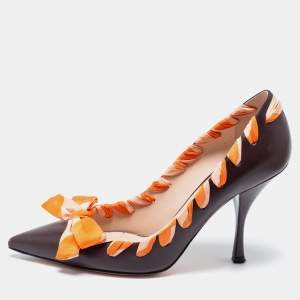 Pre Owned Fendi Brown Leather Ribbon Detail Pointed Toe Pumps Size 40