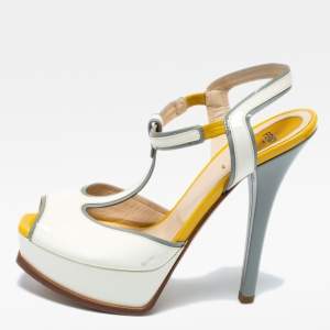Fendi Multicolor Patent Leather Fendista T-Strap Sandals Size 40