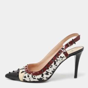 Pre Owned Fendi Multicolor Patent Leather and Python Embossed Leather Monster Eyes Studded Slingback Pumps Size 39