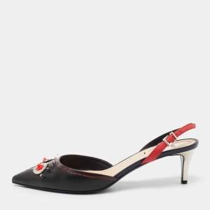 Pre Owned Fendi Multicolor Leather Monster Eyes Studded Slingback Sandals Size 39