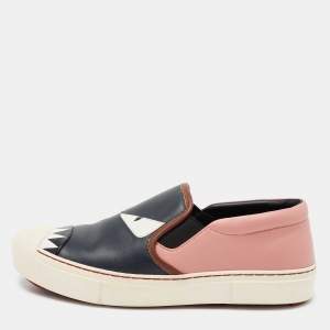 Pre Owned Fendi Multicolor Leather Monster Slip On Sneakers Size 38