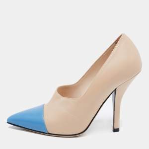 Pre Owned Fendi Beige/Blue Leather Pointed Toe Pumps Size 37