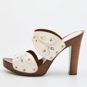 Fendi White Patent Leather Laser Cut-Out Platform Open Toe Sandals Size 39.5