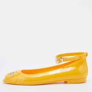 Fendi Yellow Jelly Peep Toe Ankle Strap Flat Sandals Size 37
