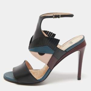 Fendi Multicolor Leather And Lizard Monster Bugs Ankle Strap Sandals Size 37