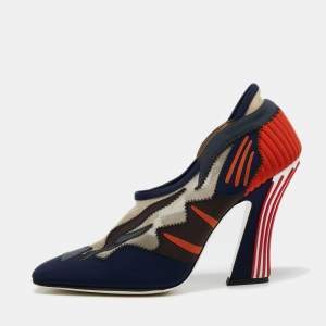 Pre Owned Fendi Multicolor Mesh And Neoprene FF Patchwork Freedom Pumps Size 40