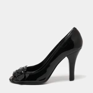Fendi Black Patent Leather Buckle Detail Peep Toe Pumps Size 40