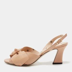 Fendi Beige Leather FF Karligraphy Bow Slingback Sandals Size 38