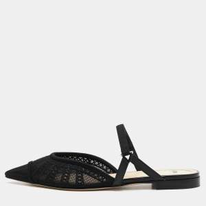 Pre Owned Fendi Black Mesh Colibri Lite Flat Mules Size 36.5