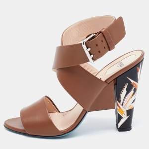 Fendi  Brown Leather Ankle Strap Sandals Size 41