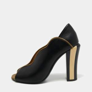 Pre Owned Fendi Black/Olive Green Wave Leather Block Heel Peep Toe Pumps Size 40