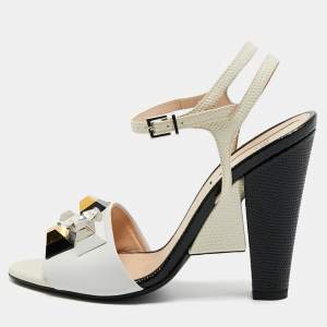 Fendi Multicolor Lizard Embossed and Leather Fantasia Studded Ankle Strap Sandals Size 37