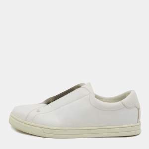 Pre Owned Fendi White Leather Knitted Logo Rockoclick Low Top Sneakers Size 38