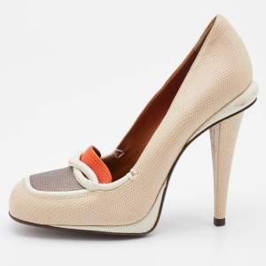 Pre Owned Fendi Multicolor Lizard Embossed Leather Loafer Pumps Size 38.5