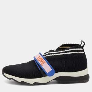 Pre Owned Fendi Black Knit Fabric Rockoko Low Top Sneakers Size 36