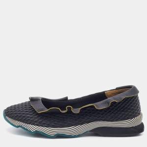 Pre Owned Fendi Black Leather Ruffle Slip On Sneakers Size 39.5