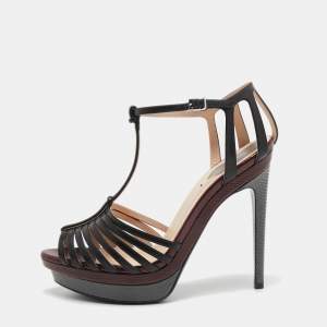 Fendi Tricolor Leather Peep Toe Platform Strappy Sandals Size 38