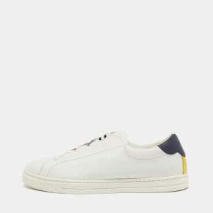 Pre Owned Fendi White Leather Knitted Logo Rockoclick Low Top Sneakers Size 36