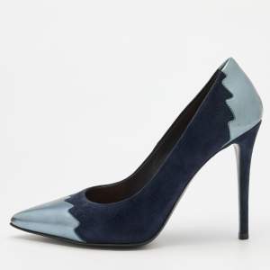 Pre Owned Fendi Navy Blue Suede and Leather Pointed Toe Pumps Size 38.5