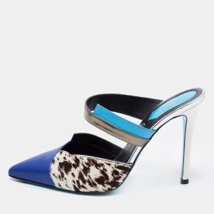 Pre Owned Fendi Multicolor Leather And Calf Hair Roma Mules Sandals Size 35.5