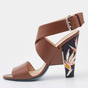 Fendi Brown Leather Open Toe Ankle Strap Sandals Size 40
