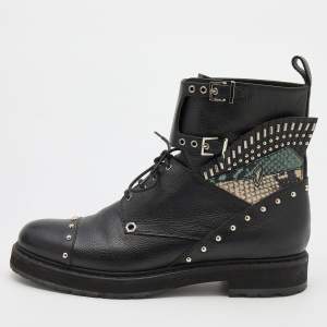Pre Owned Fendi Black Leather Embellished Buckle Strap Ankle Boots Size 37.5