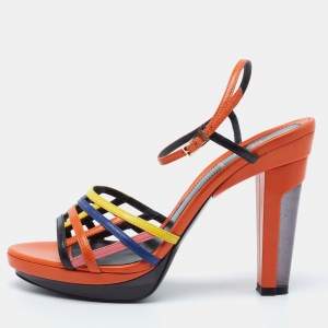 Fendi Multicolor Leather Ankle Strap Sandals Size 39
